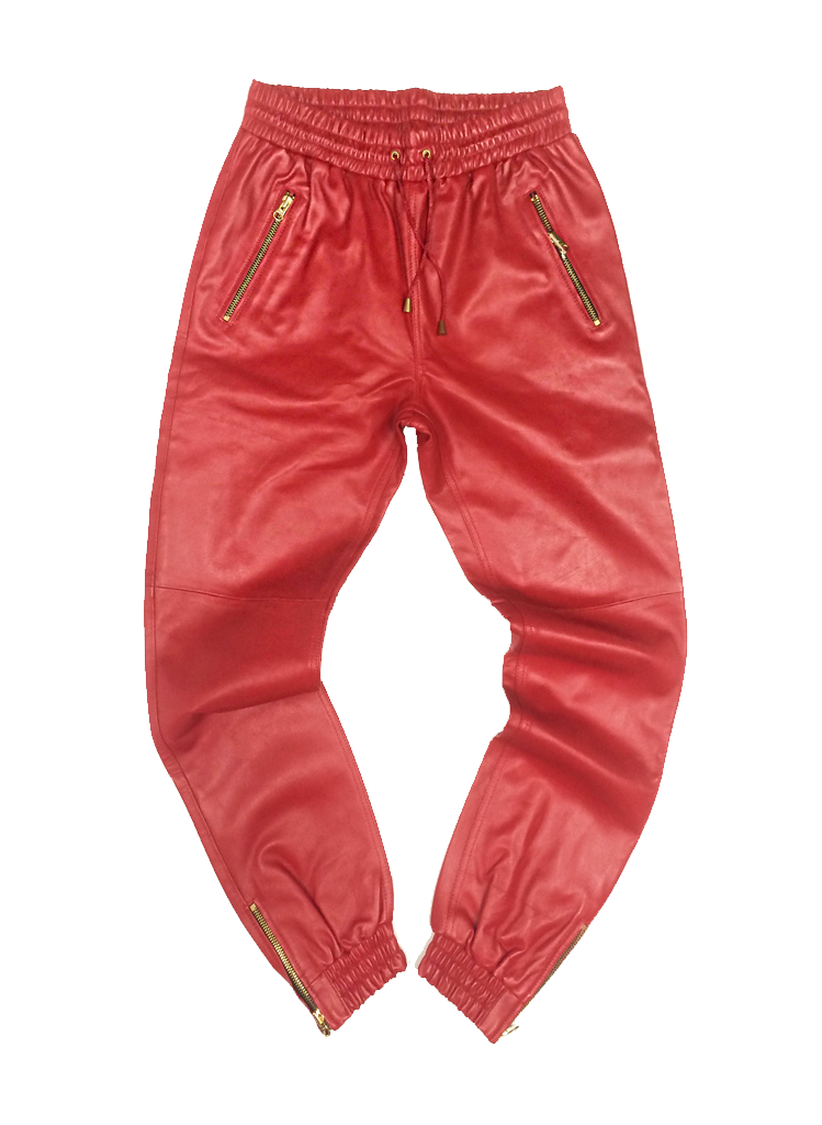 Moda404 Classic Leather Jogger Red